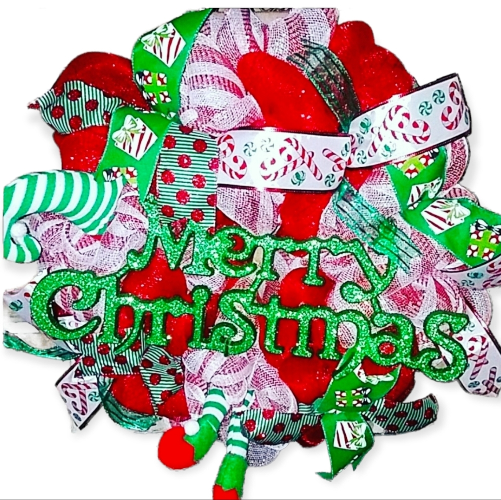 ELF CHRISTMAS 🎄 DECO MESH WREATH HANDMADE